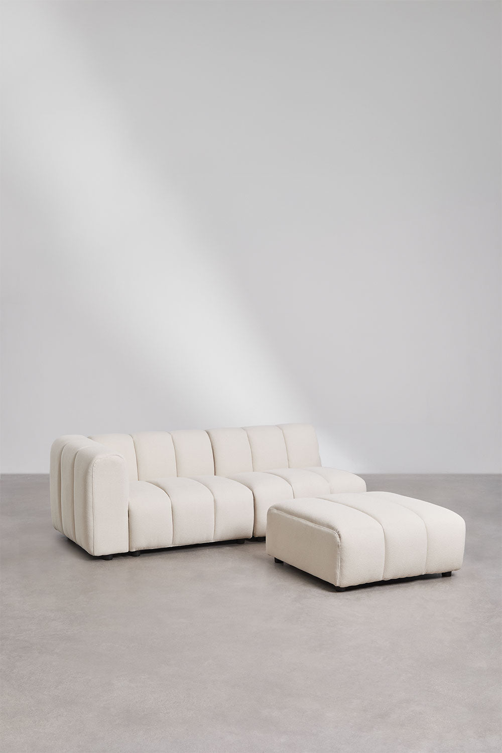 Kampinė sofa ELIOTA su pufu, kreminė, kairė