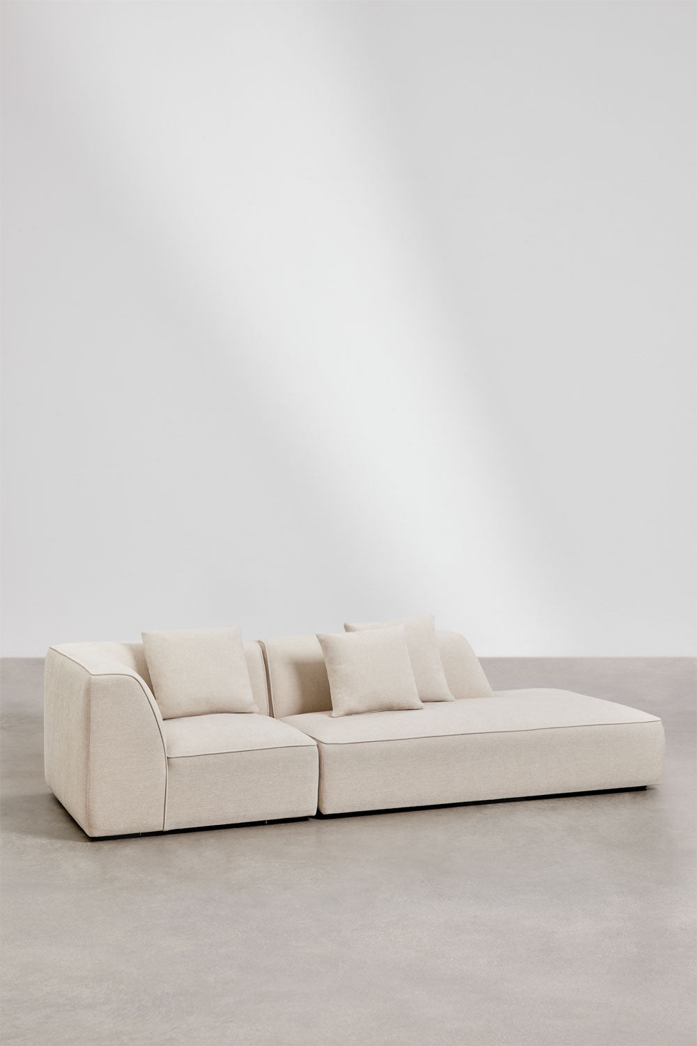 Modulinė kampinė sofa KARDENA su dešiniuoju gultu, kreminis šenilas, 2 dalys