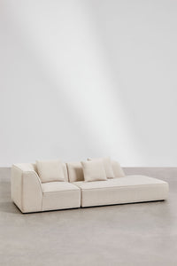 Modulinė kampinė sofa KARDENA su dešiniuoju gultu, kreminis šenilas, 2 dalys
