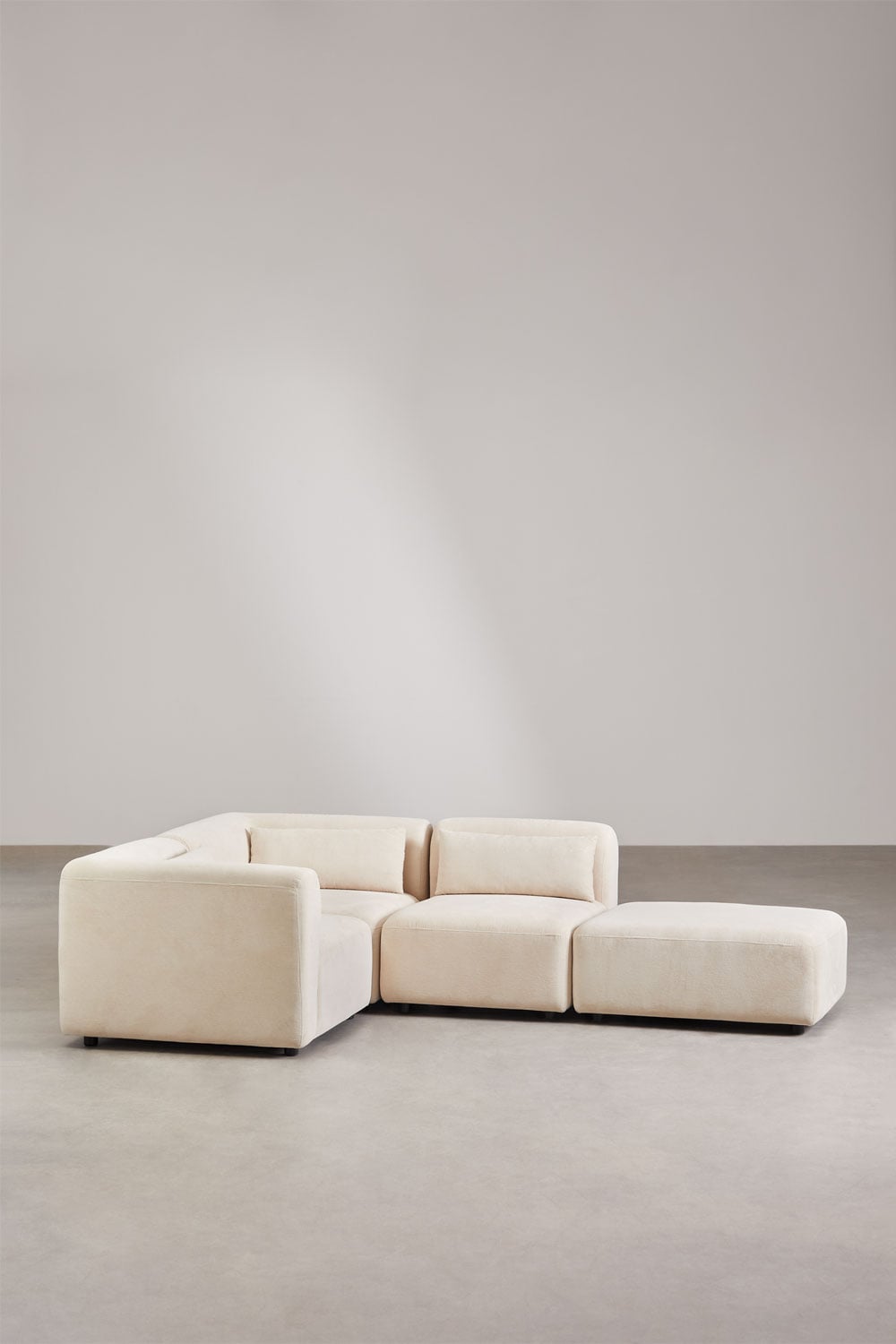 Kampinė sofa FOGLERA smėlio linas spalvos, šenilo