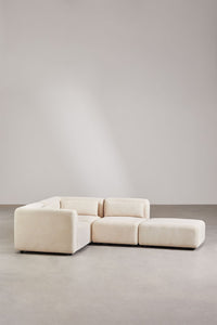 Kampinė sofa FOGLERA smėlio linas spalvos, šenilo
