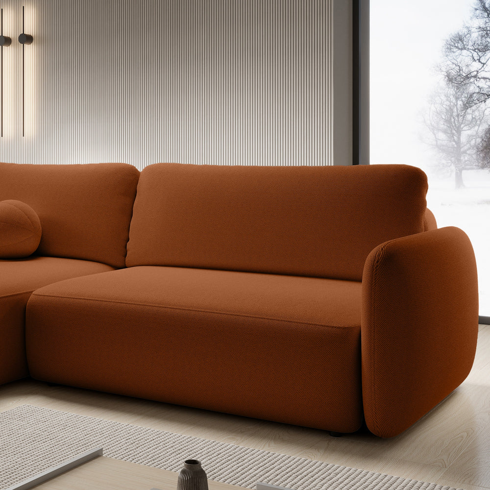 Kampinė sofa BILLY, vario spalva, kairinė dalis, apvalių formų