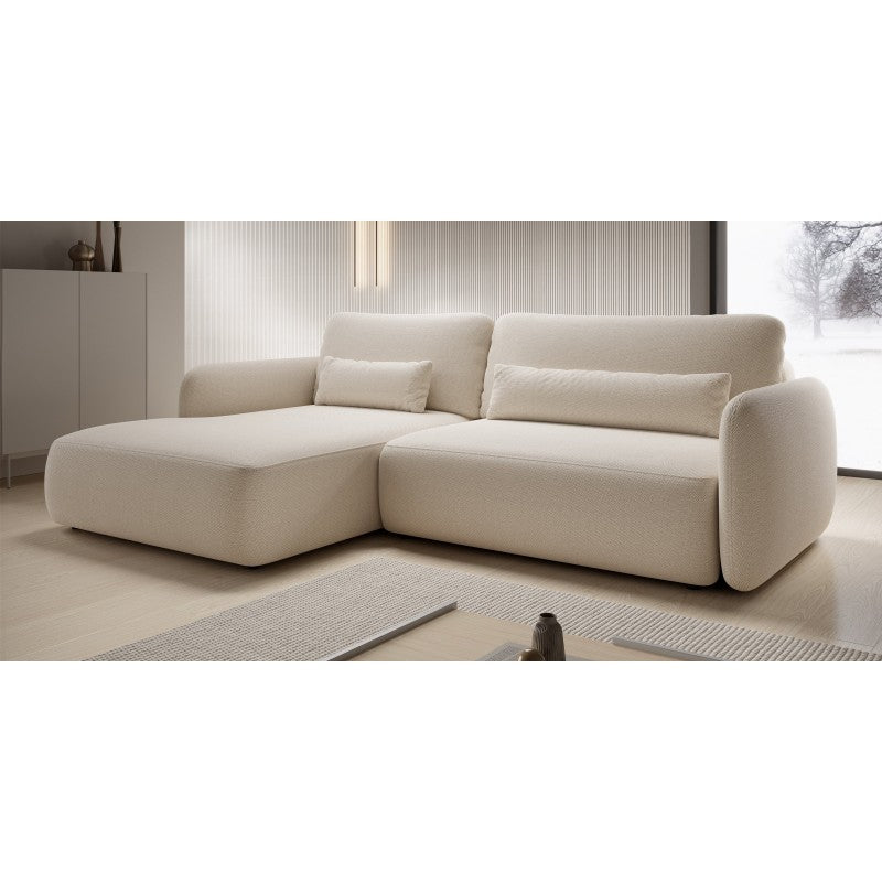 Kampinė sofa-lova MOSAICO, kairinė, smėlio, boucle