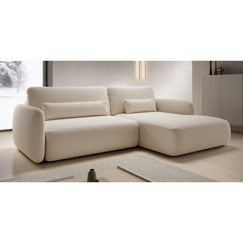 Kampinė sofa-lova MOSAICO, dešininė, smėlio, boucle