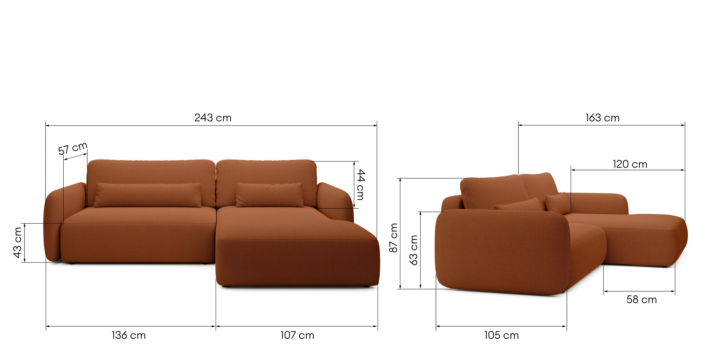 Kampinė sofa BILLY, vario spalva