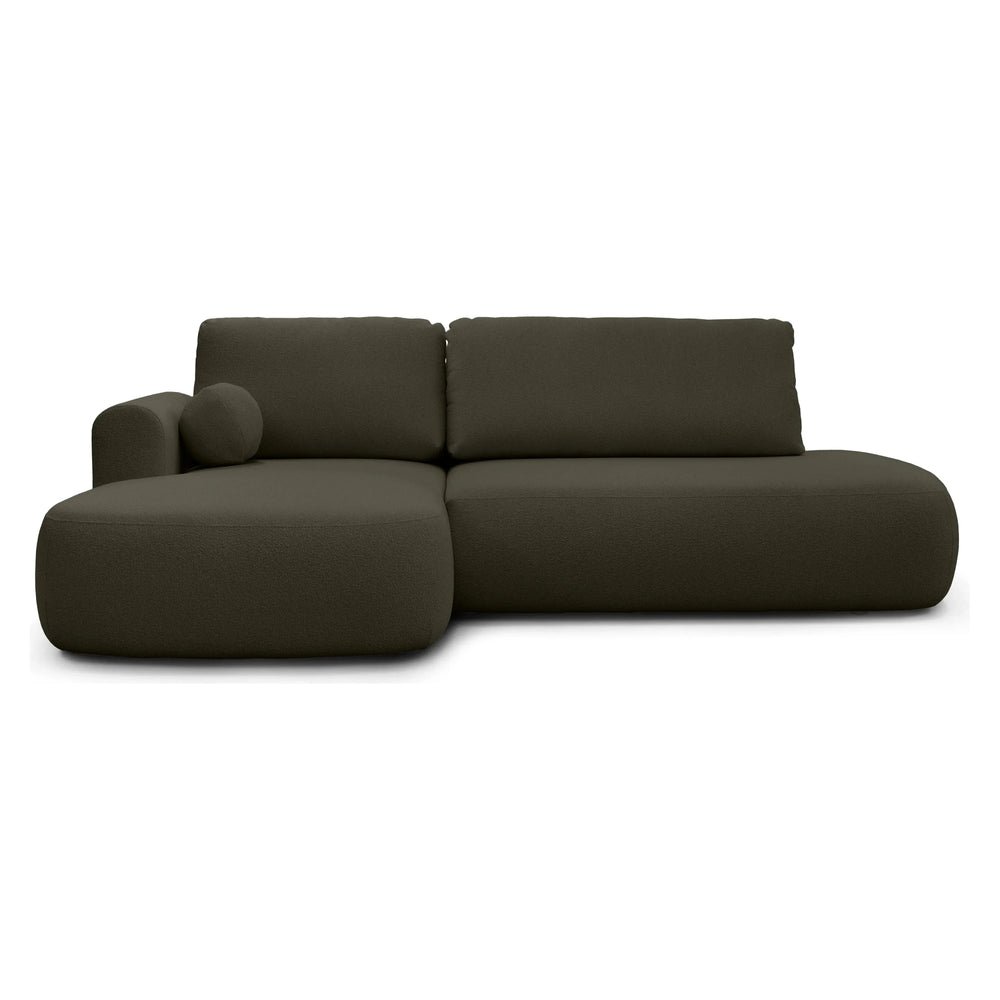 Sofa lova HERMI, tamsiai žalia boucle, kairė