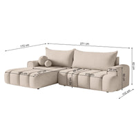 Kampinė sofa-lova ELIN, pilkai smėlinė, dešinė
