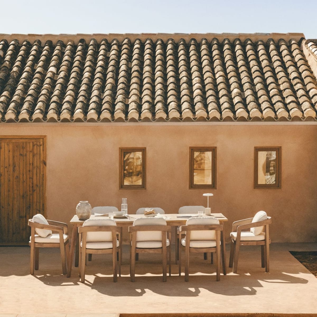 KAELA outdoor dining set, 9 pieces, acacia and cushions