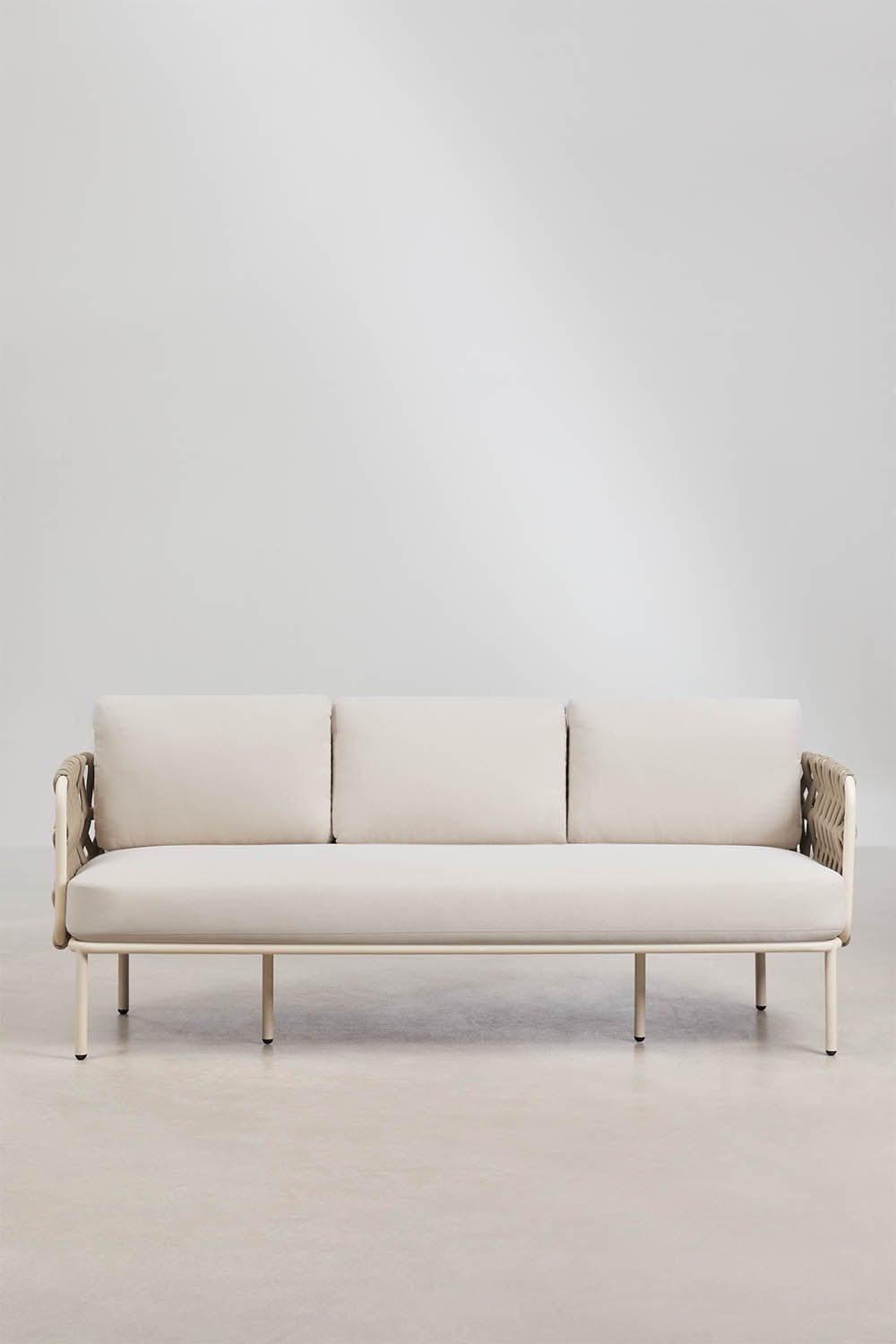 Lauko sofa TEVARY, trivietė, pinto dizaino, kreminė