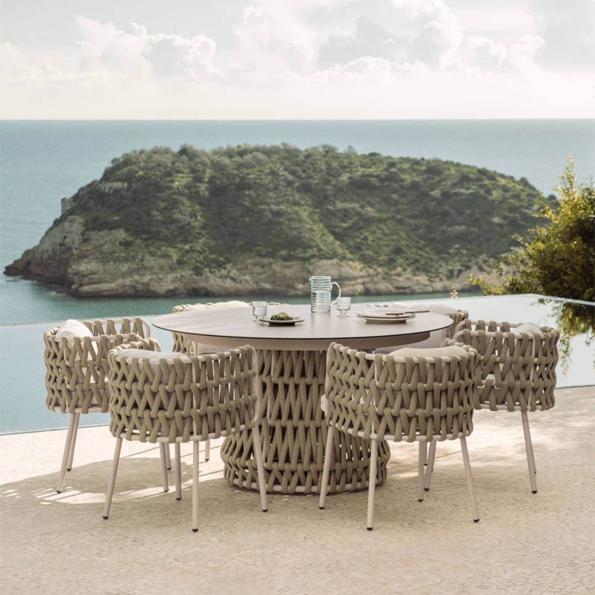 Outdoor furniture set TEVARY, table and chairs, cream
