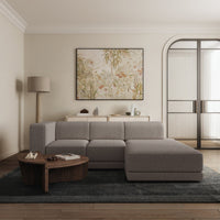 Kampinė sofa-lova NOVALS, pilkai smėlinė bouclė