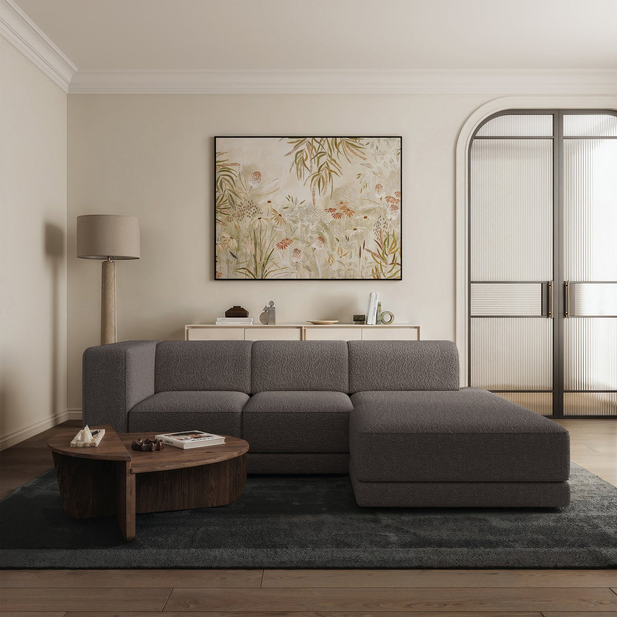 Kampinė sofa-lova NOVALS, ruda bouclė