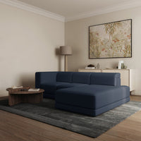 Kampinė sofa-lova NOVALS, tamsiai mėlyna šenilas