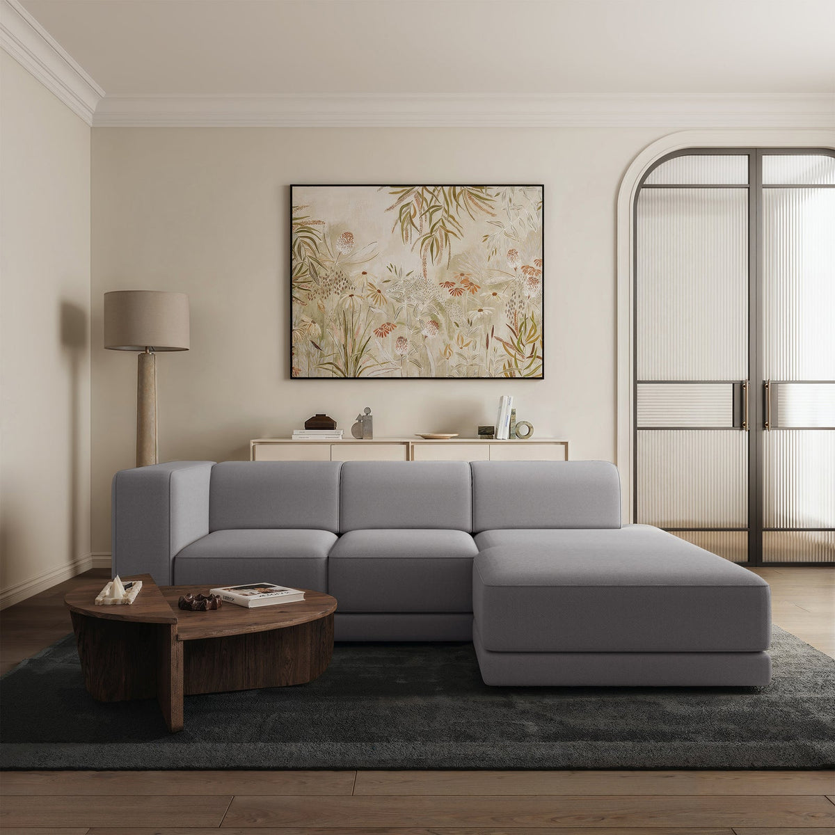 Kampinė sofa-lova NOVALS, pilka šenilas