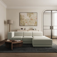 Kampinė sofa-lova NOVALS, pilkai smėlinė šenilas