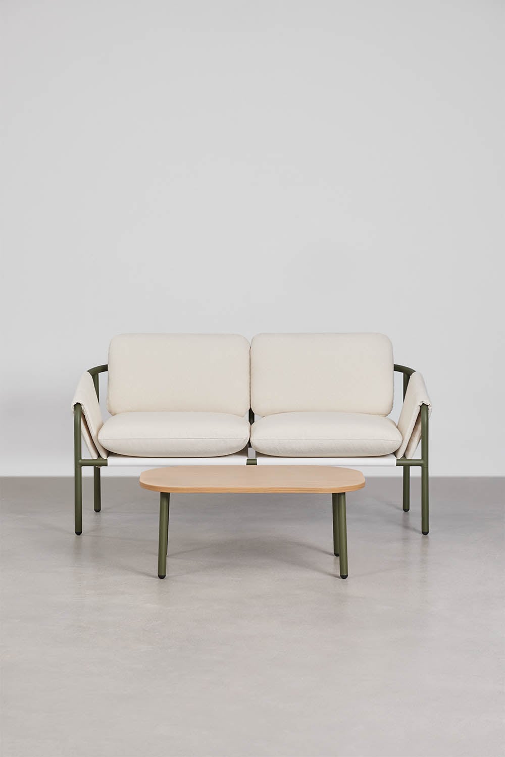 ZUNIKA outdoor furniture set, sofa and table, oiled green