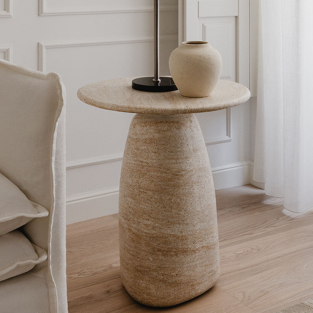 Šoninis staliukas DAREK, travertinas Ø50 cm