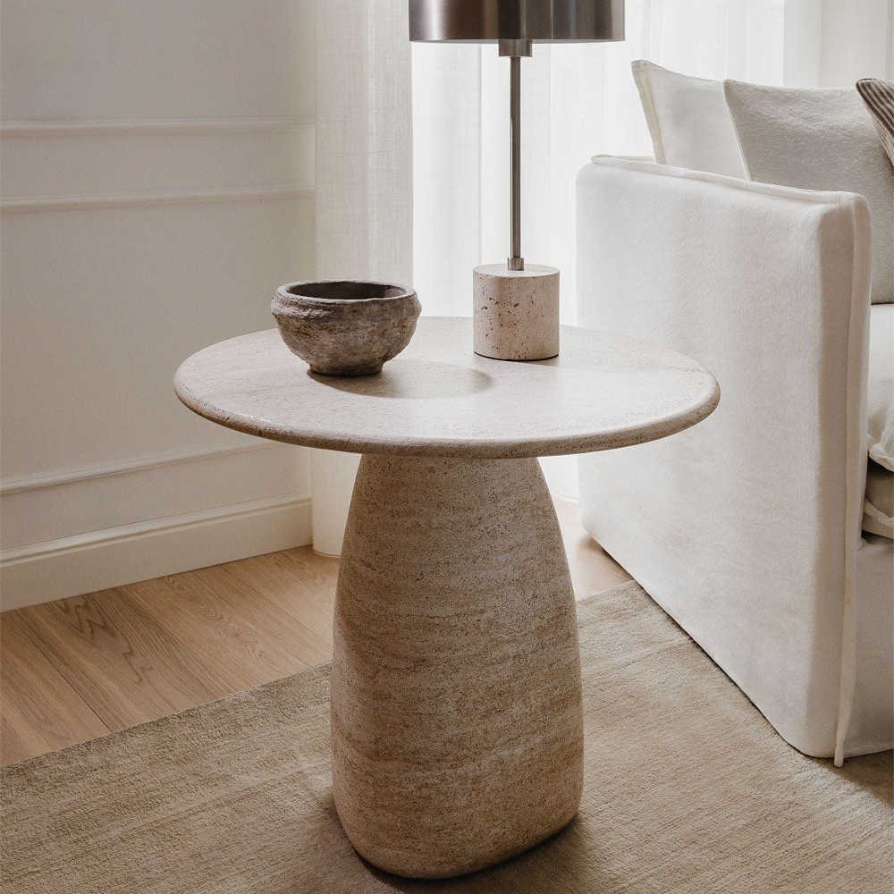 Šoninis staliukas GREVIK, travertinas Ø45 cm