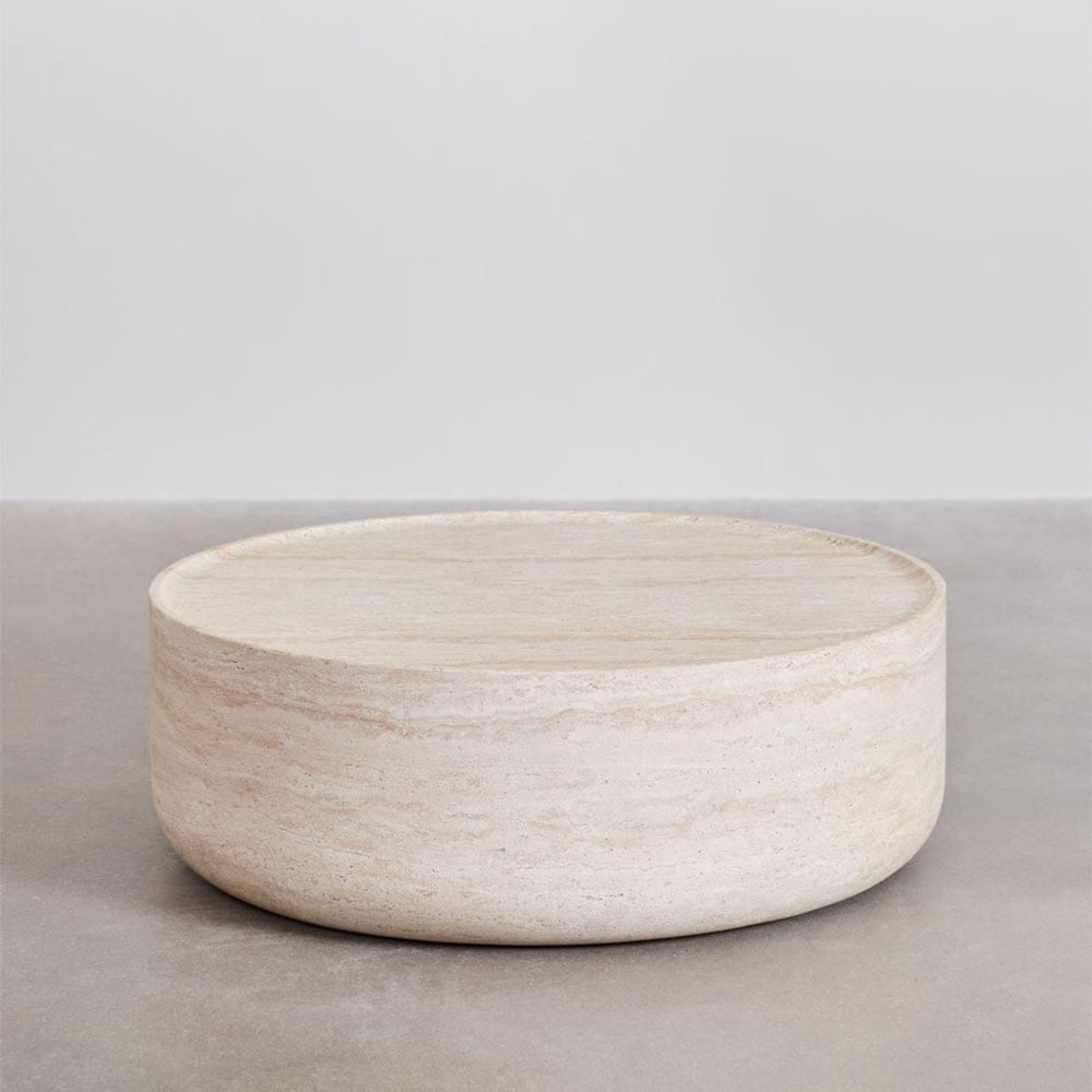 CIMENTO Round Cement Outdoor Coffee Table, Travertine Pattern
