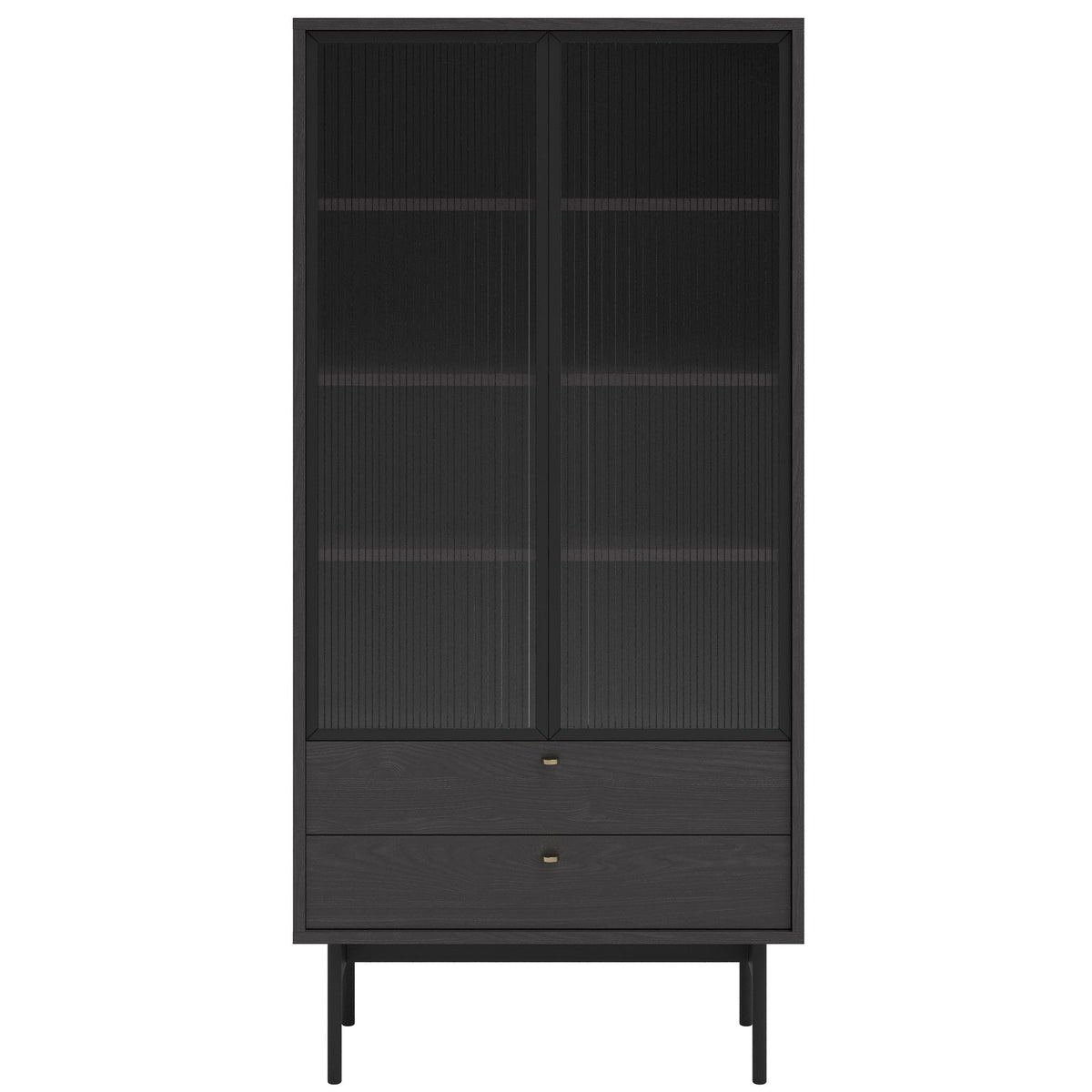 Aukšta vitrina OLAR, juoda, 85 cm – atidaryta patalynės dėžė