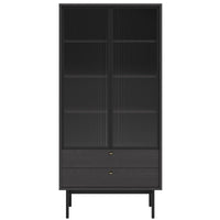 Aukšta vitrina OLAR, juoda, 85 cm – atidaryta patalynės dėžė