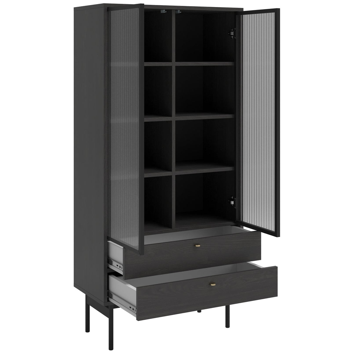 Aukšta vitrina OLAR, juoda, 85 cm – uždaryta konfigūracija