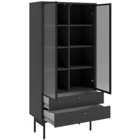 Aukšta vitrina OLAR, juoda, 85 cm – uždaryta konfigūracija