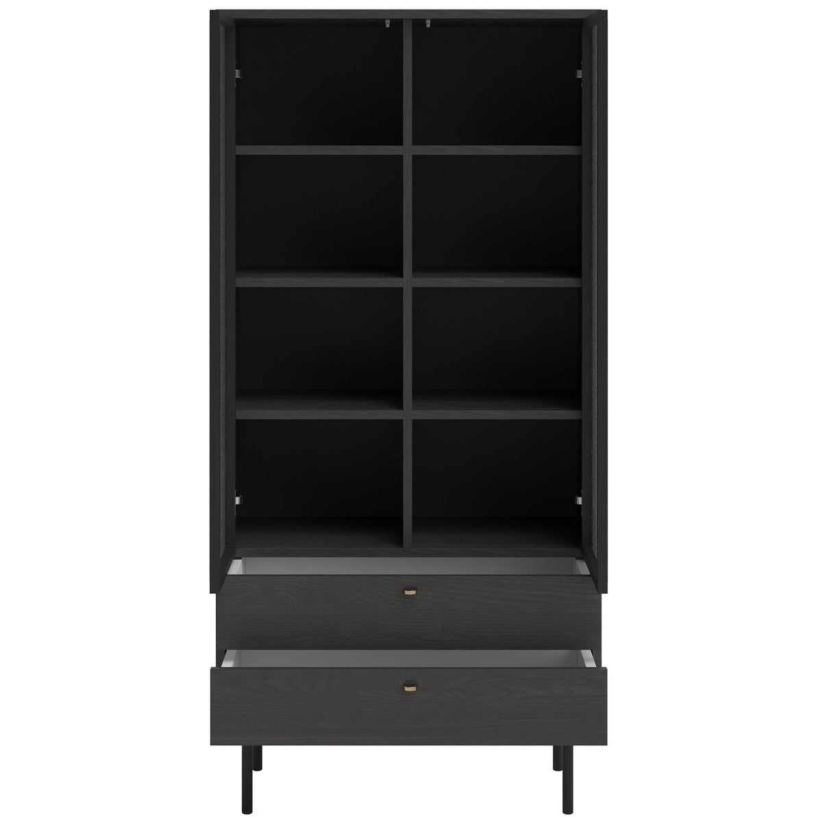 Aukšta vitrina OLAR, juoda, 85 cm – išskleista miego funkcija