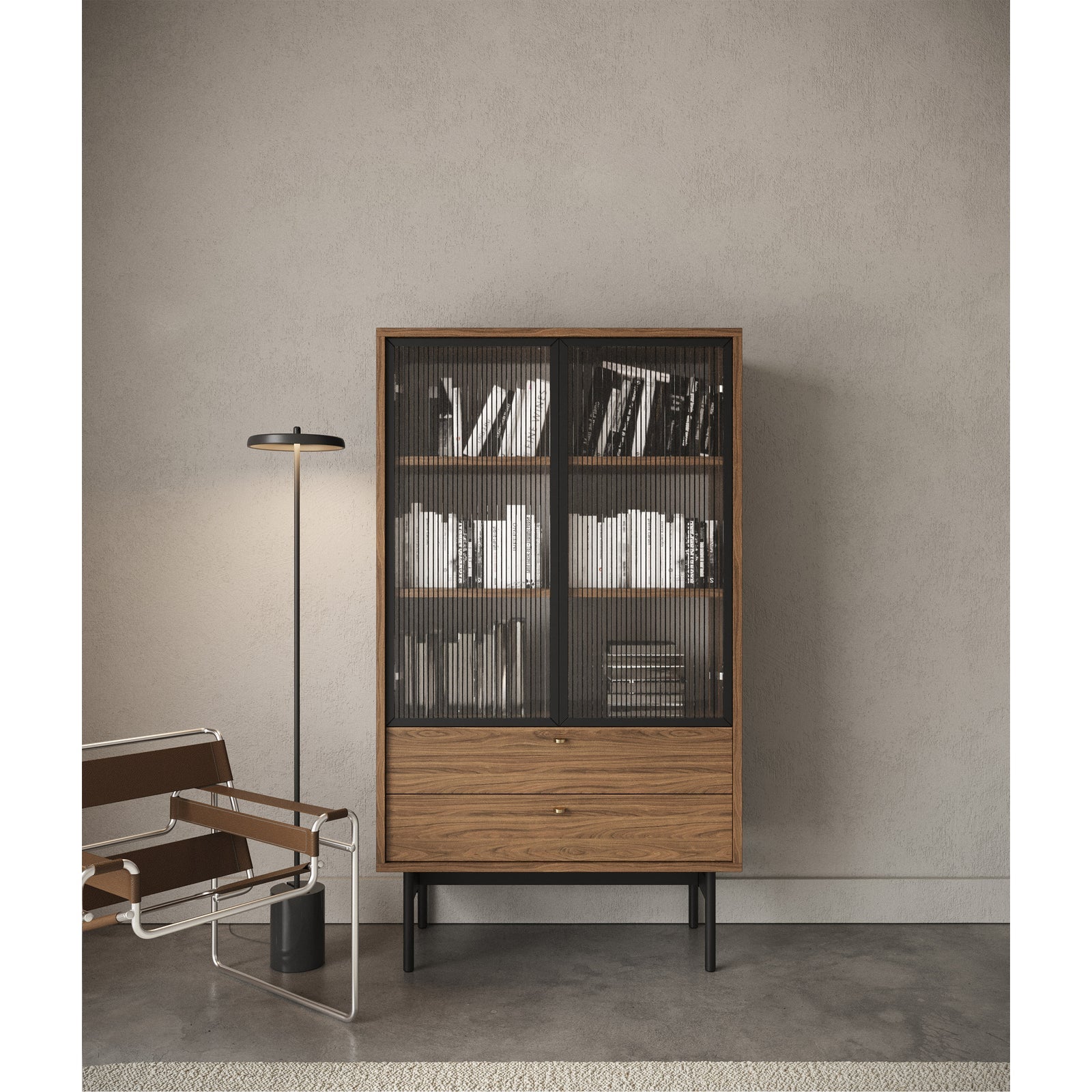 Žema vitrina OLAR, riešuto, 85 cm