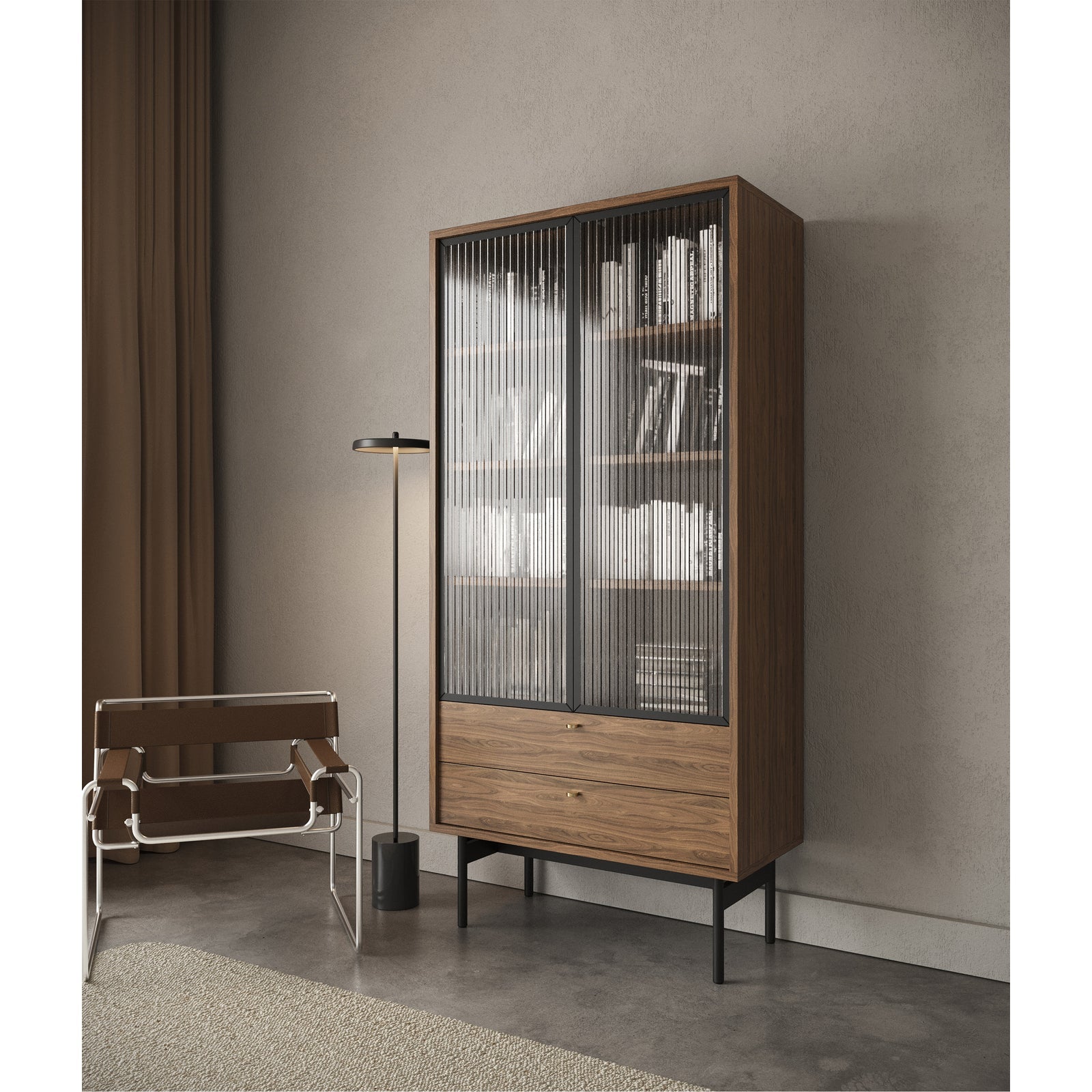 Aukšta vitrina OLAR, riešuto, 85 cm