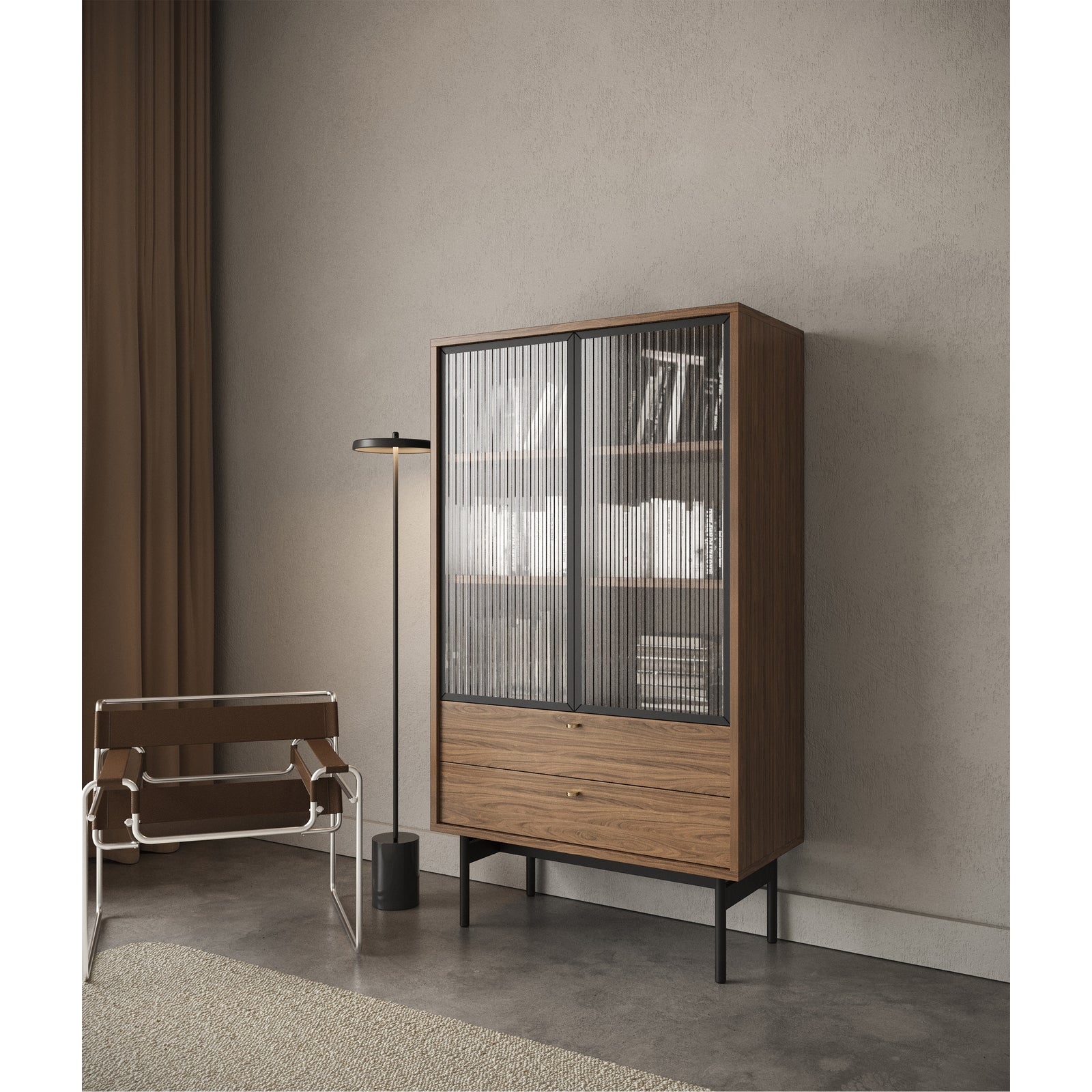Žema vitrina OLAR, riešuto, 85 cm