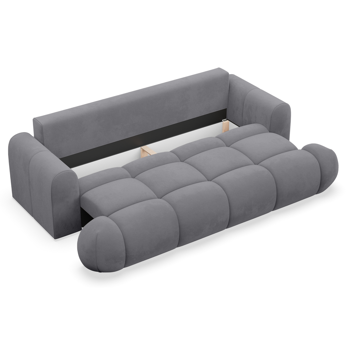 Sofa-lova TARRA, šviesiai pilka skandinaviško stiliaus kambaryje
