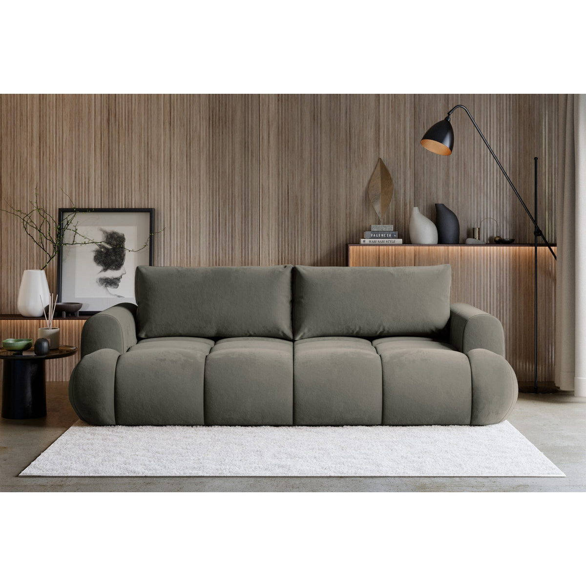 Sofa-lova TARRA, tamsiai smėlinė – uždaryta konfigūracija