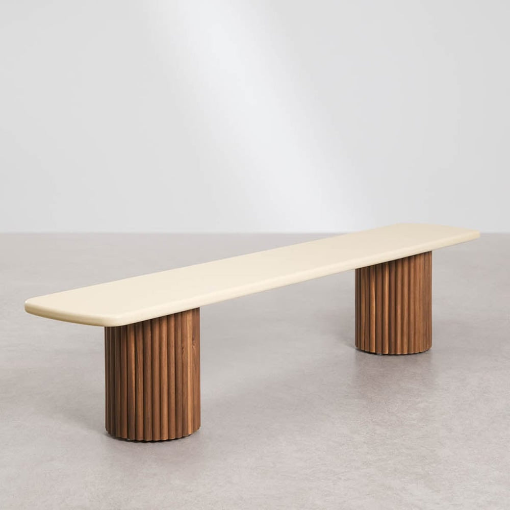 Outdoor bench SIRVON, cement, acacia brown