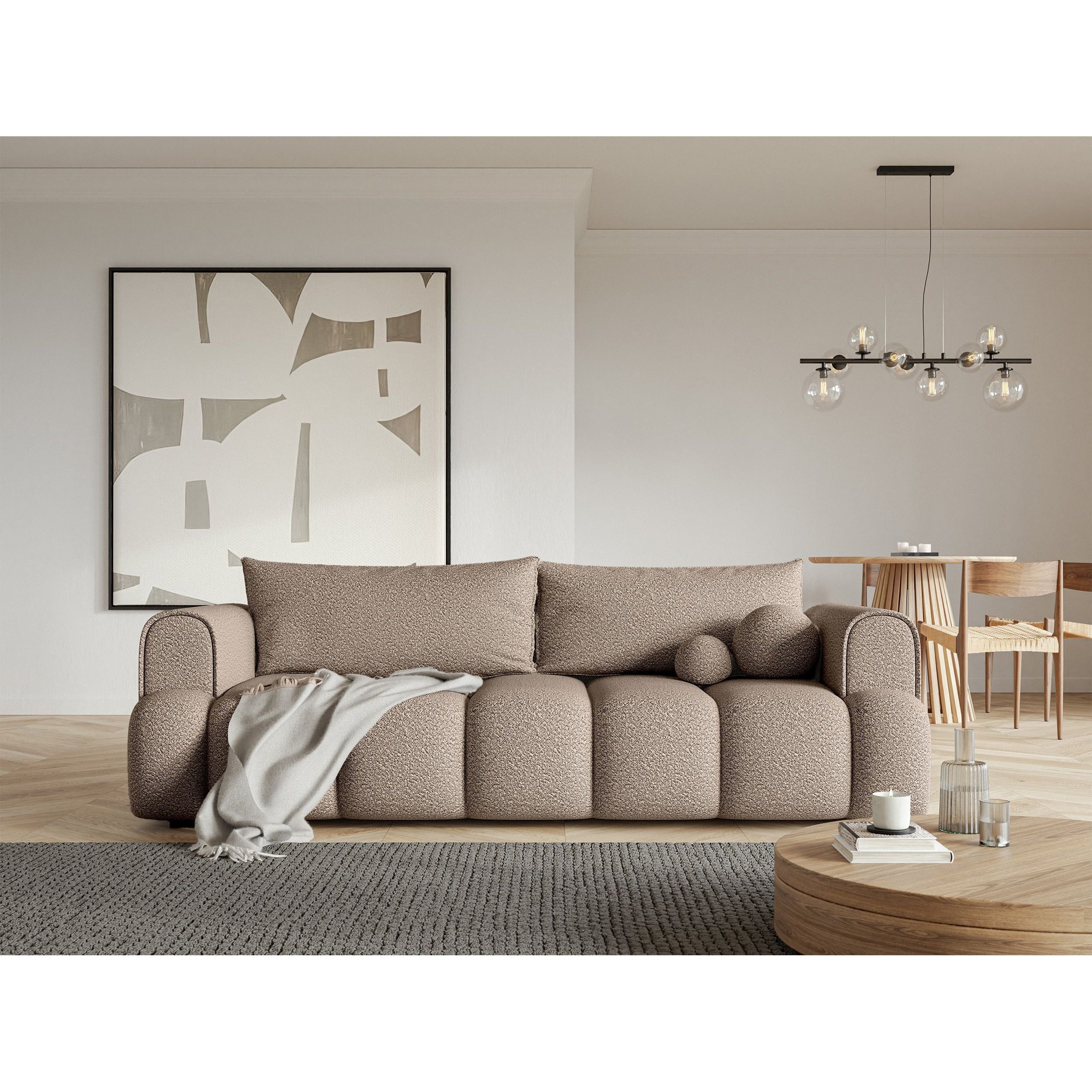 Sofa lova ANDELINA, tamsios smėlio spalvos, boucle
