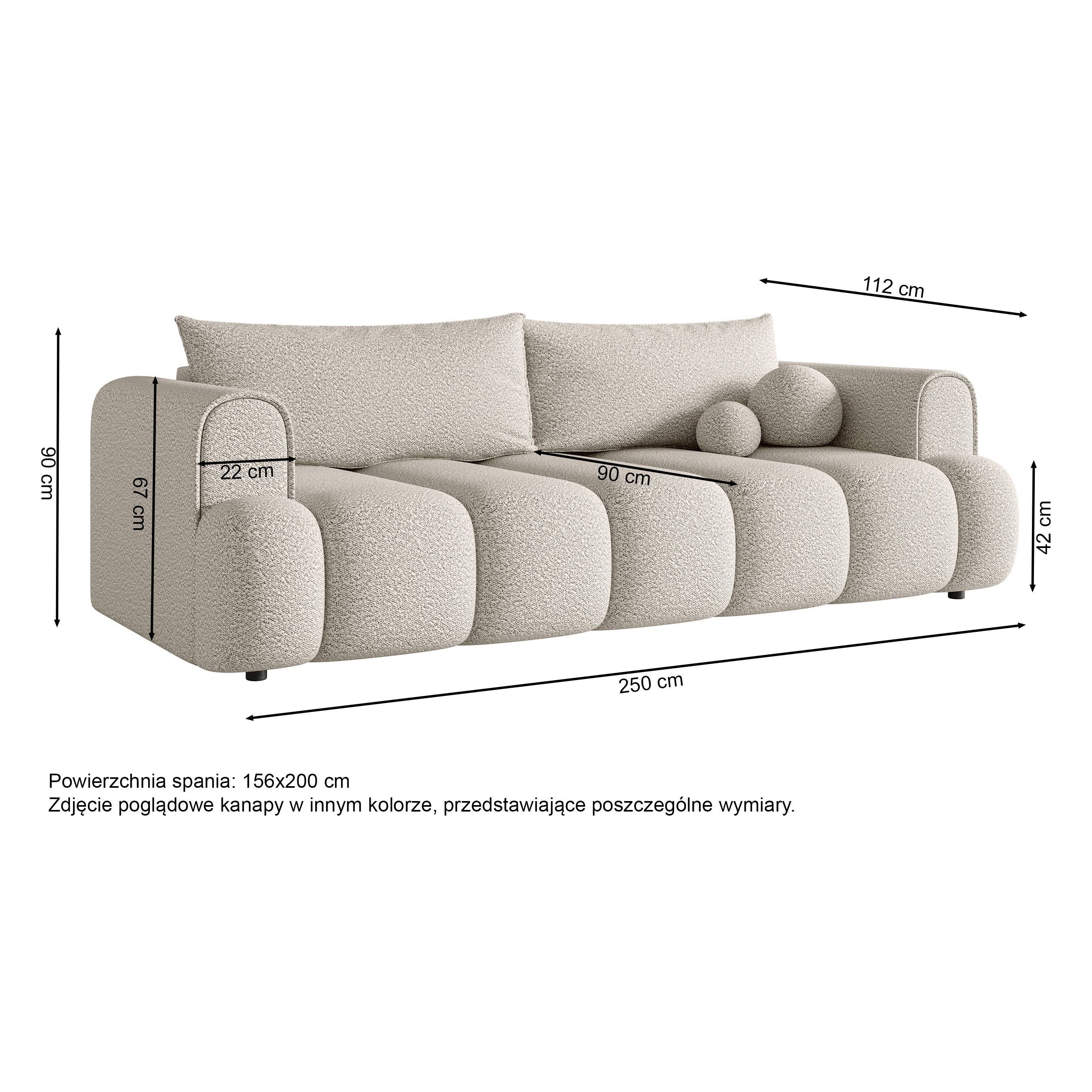 Sofa lova ANDELINA, šviesiai pilkos spalvos, boucle