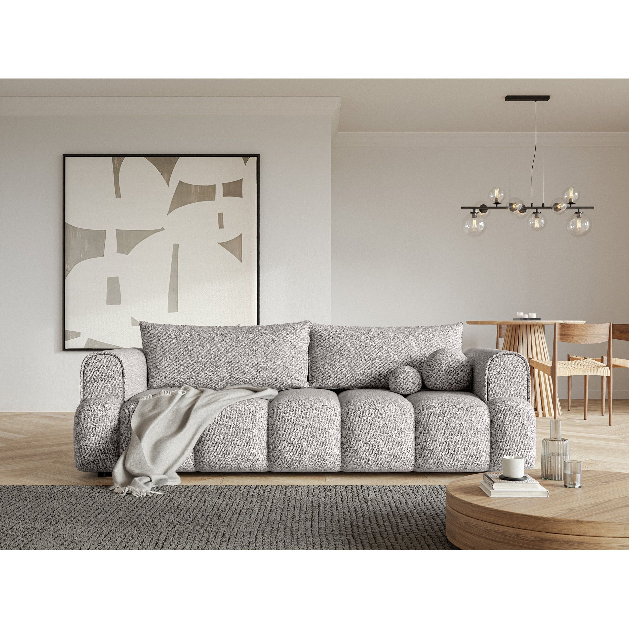 Sofa lova ANDELINA, šviesiai pilkos spalvos, boucle