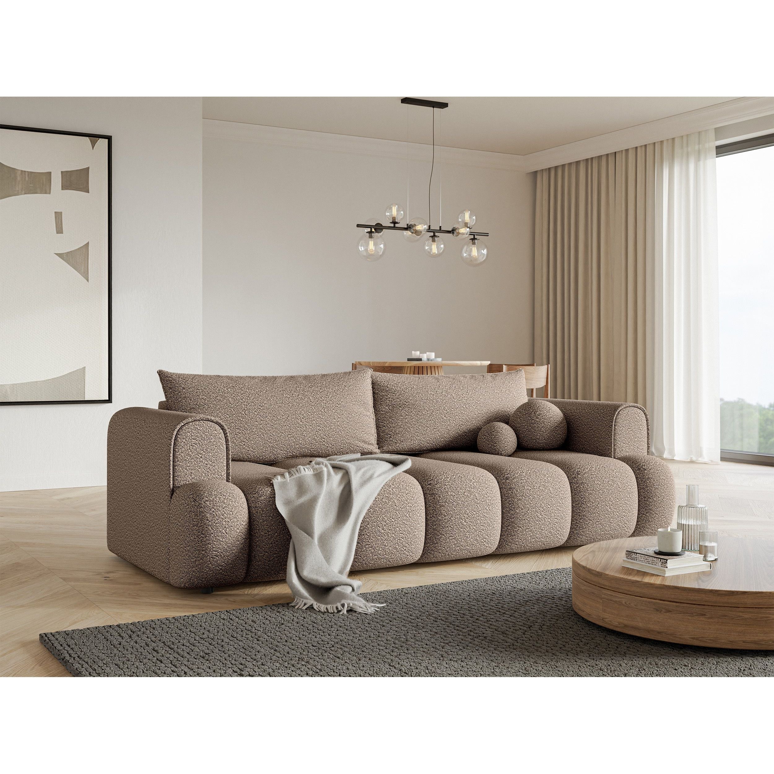 Sofa lova ANDELINA, tamsios smėlio spalvos, boucle