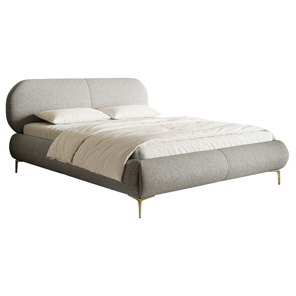 Minkšta lova 180x200 cm AVALLE, pilka spalva, su patalynės dėže, auksinės spalvos kojos