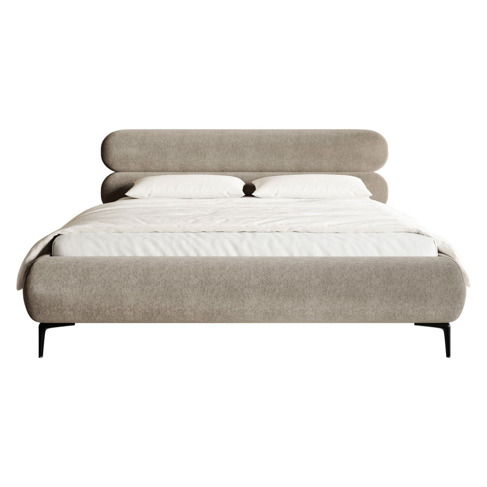 Minkšta lova 180x200 cm ROUL,  smėlio spalva, su patalynės dėže, aksomas, juodos kojos