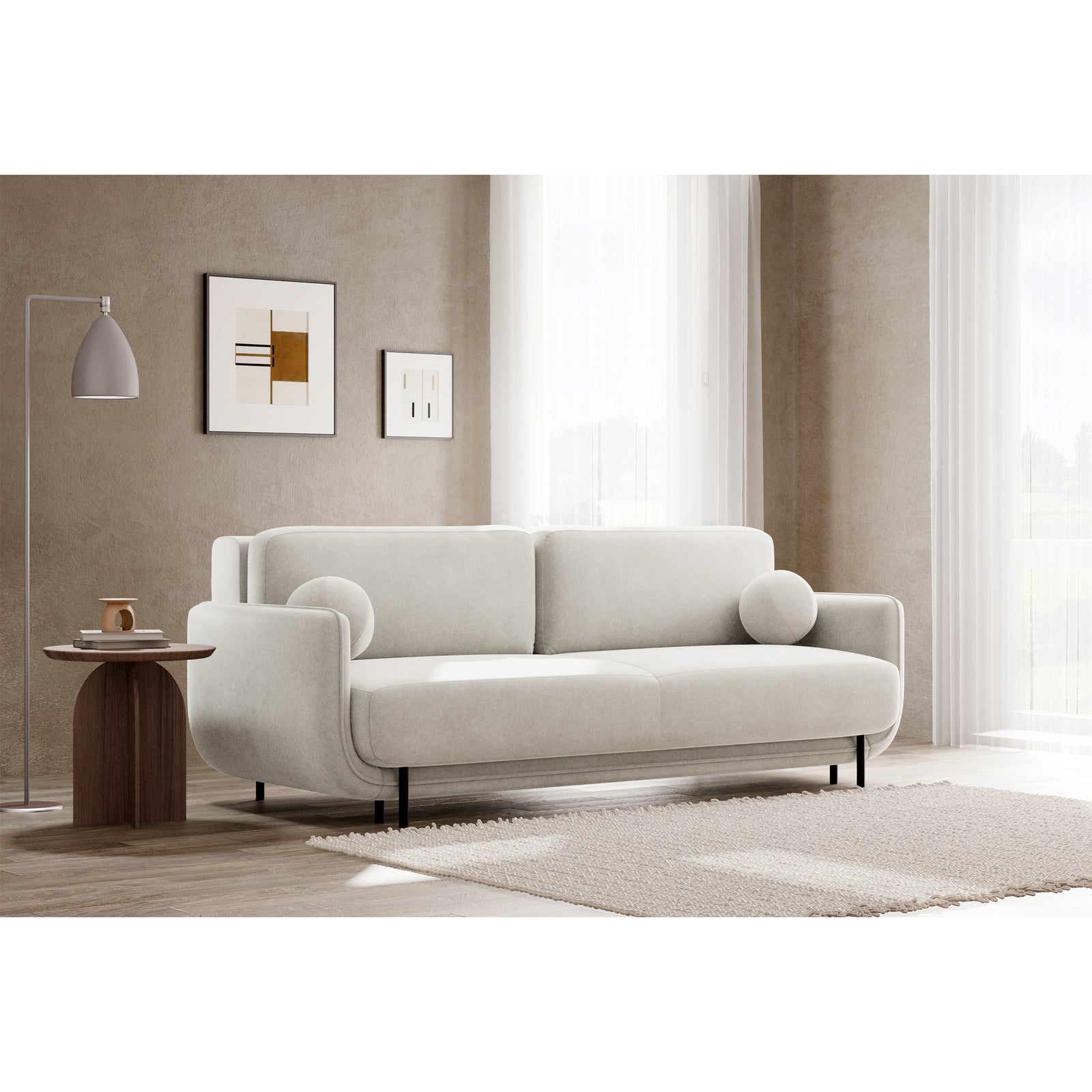 Sofa-lova OVALS, kreminė veliūras