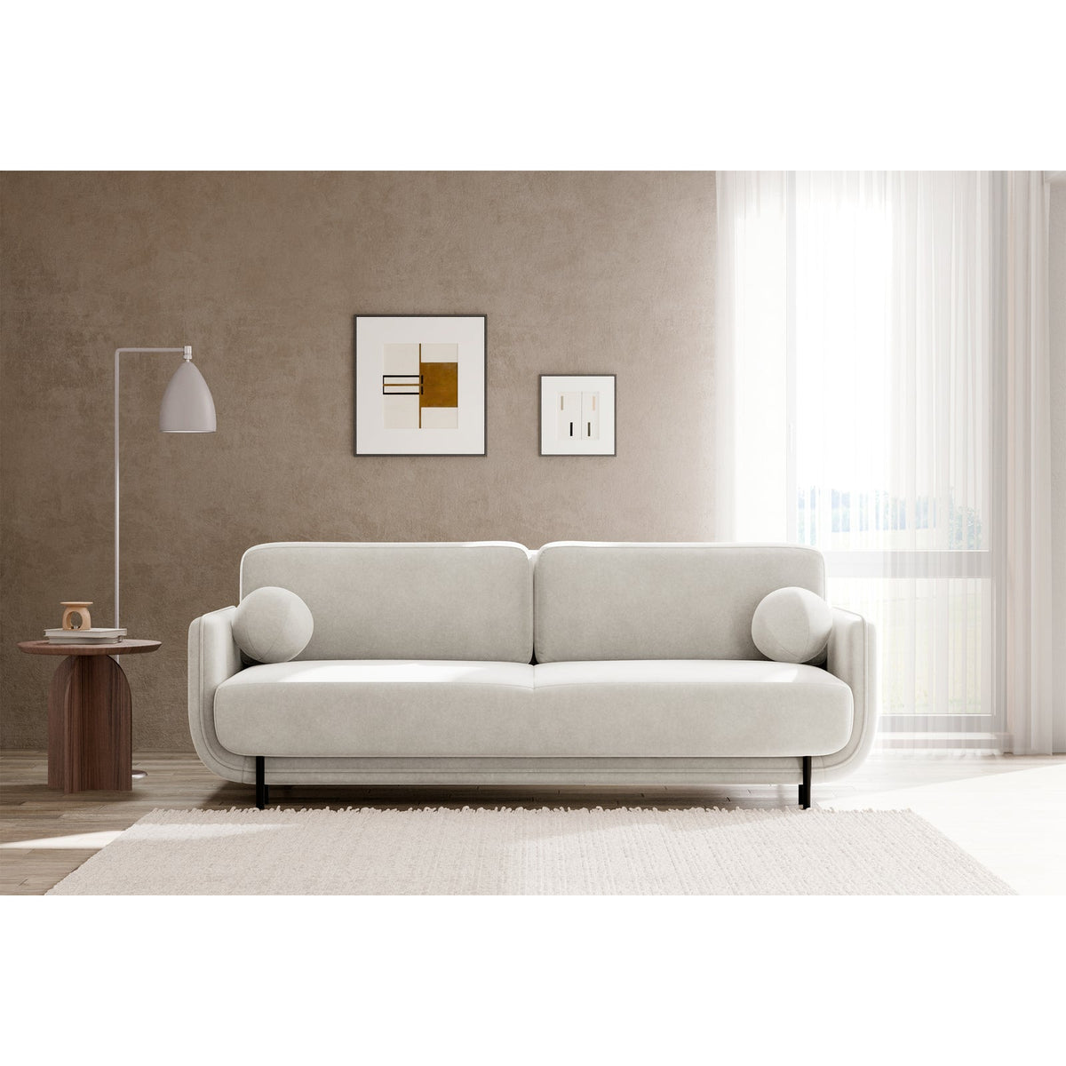 Sofa-lova OVALS, kreminė veliūras