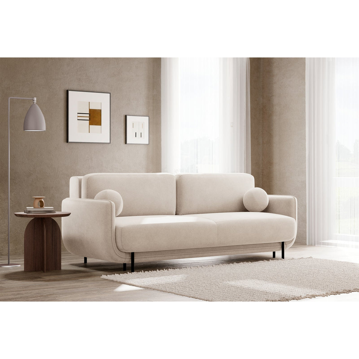 Sofa-lova OVALS, šviesiai smėlinė veliūras
