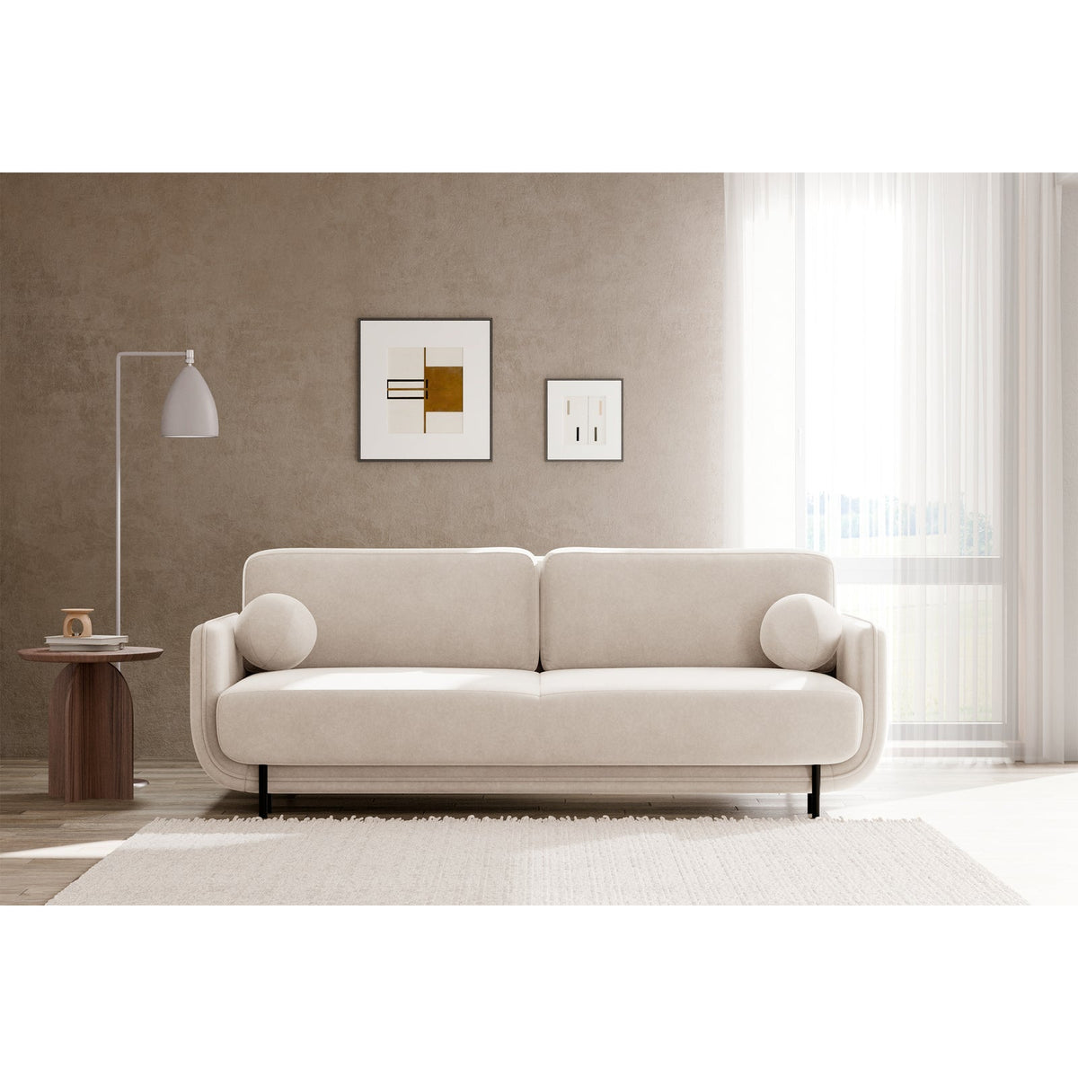 Sofa-lova OVALS, šviesiai smėlinė veliūras
