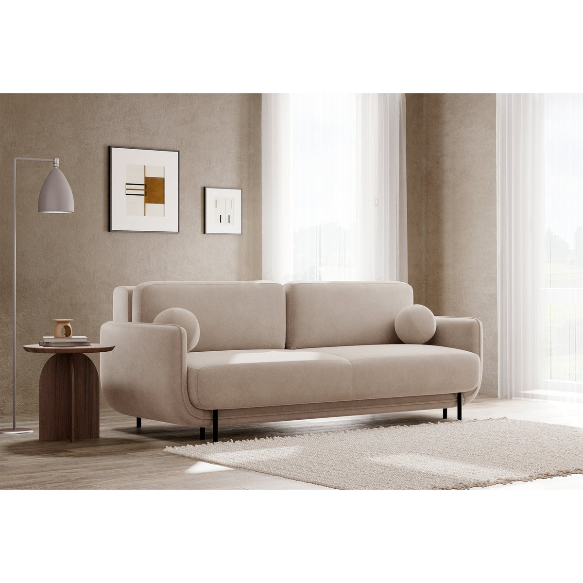 Sofa-lova OVALS, smėlinė veliūras