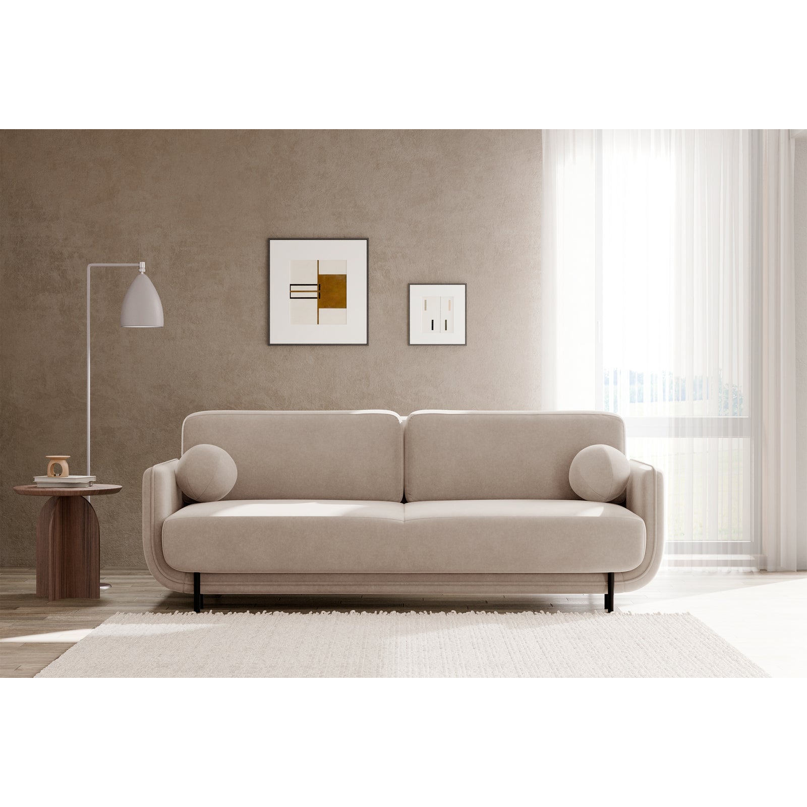 Sofa-lova OVALS, smėlinė veliūras