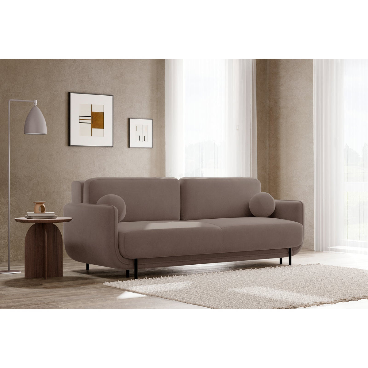 Sofa-lova OVALS, šviesiai ruda veliūras