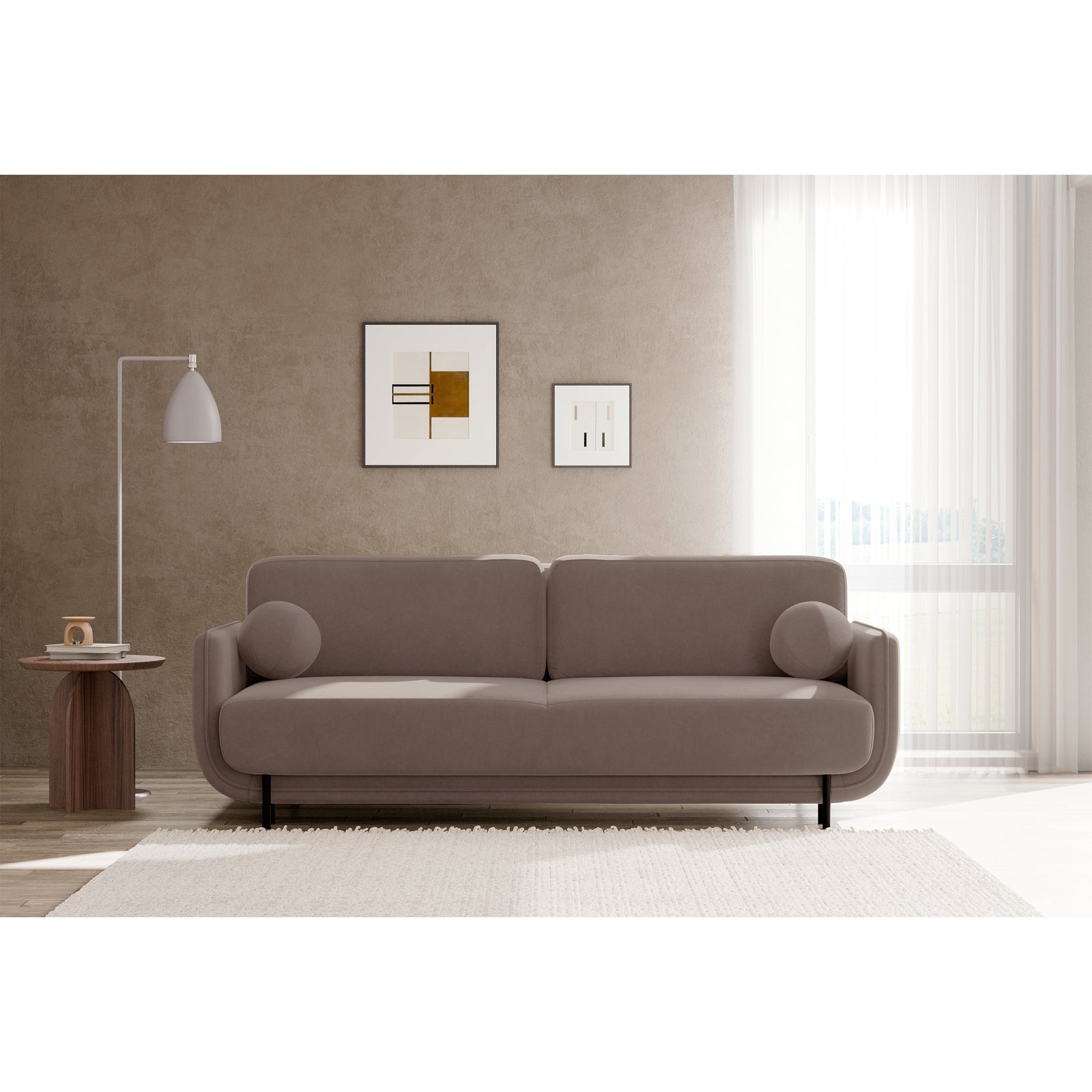 Sofa-lova OVALS, šviesiai ruda veliūras