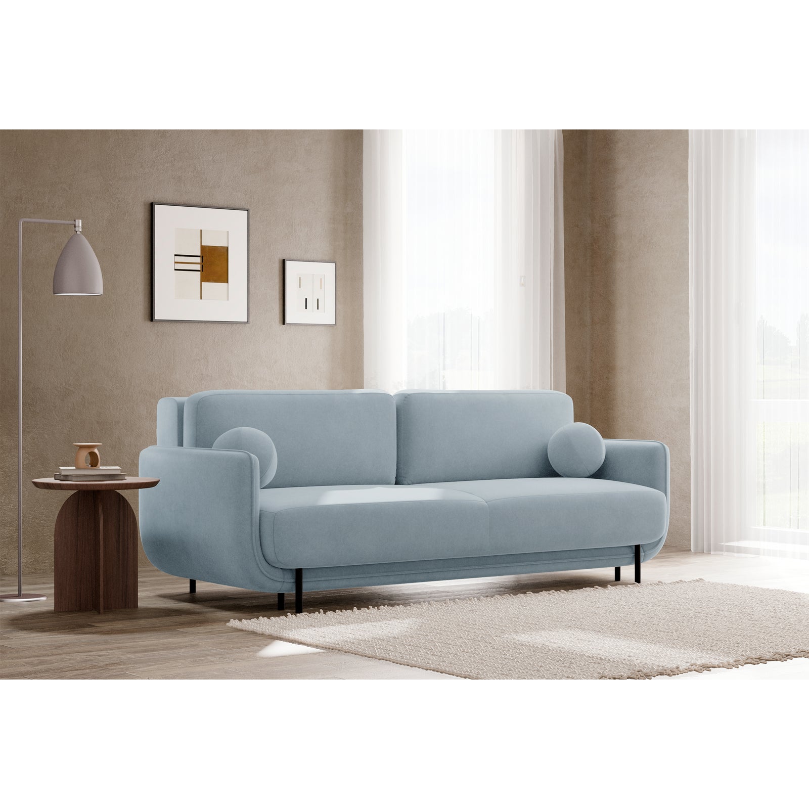 Sofa-lova OVALS, žydra veliūras