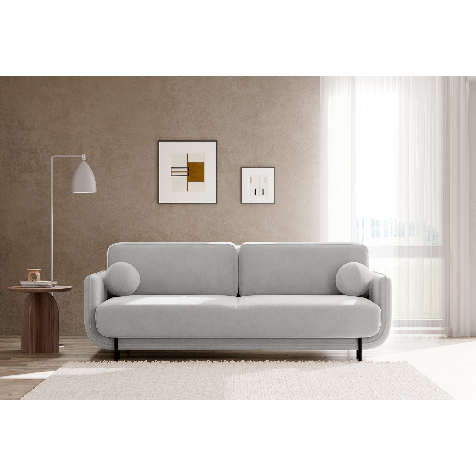 Sofa-lova OVALS, šviesiai pilka veliūras
